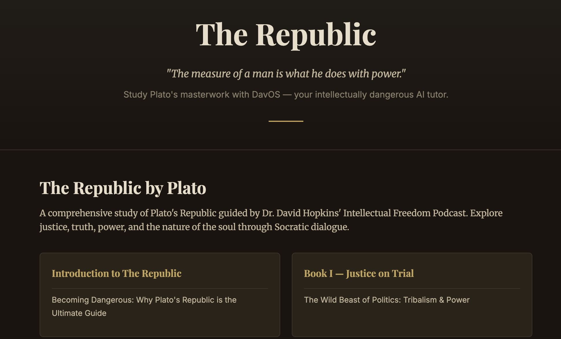 Homescreen of the republic podcast app