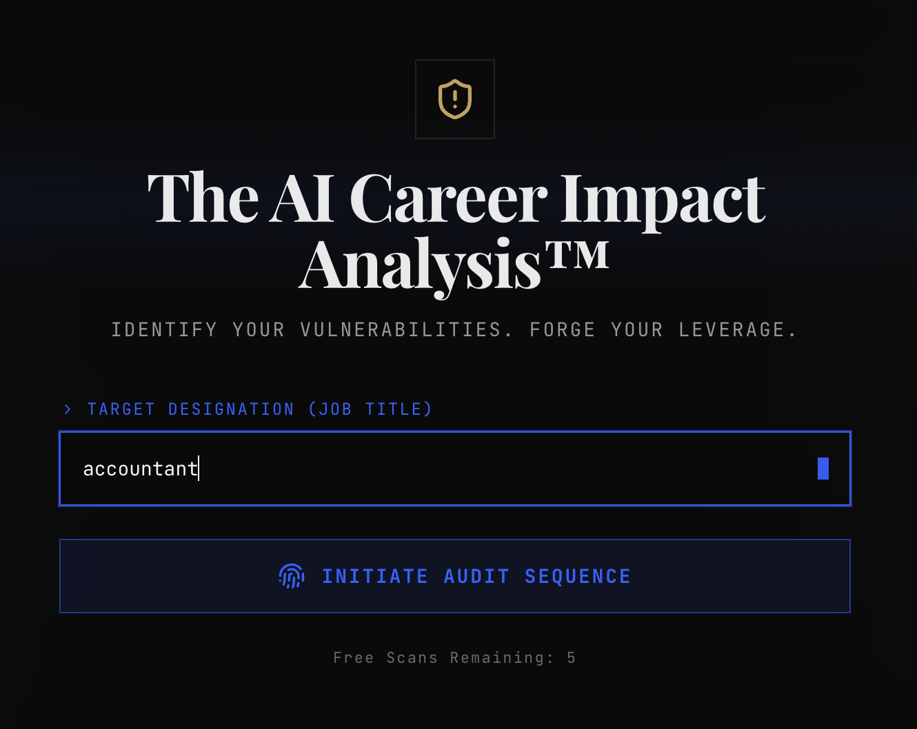Image of the homescreen of the AI risk assessment