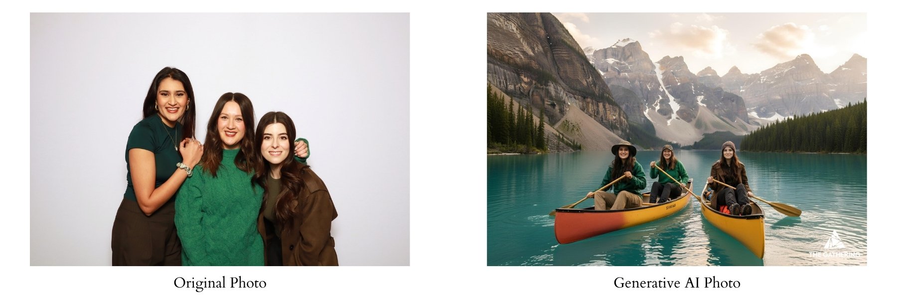 a generative ai photo booth inserts attendees into a realistic canoe scene in the Canadian Rockies
