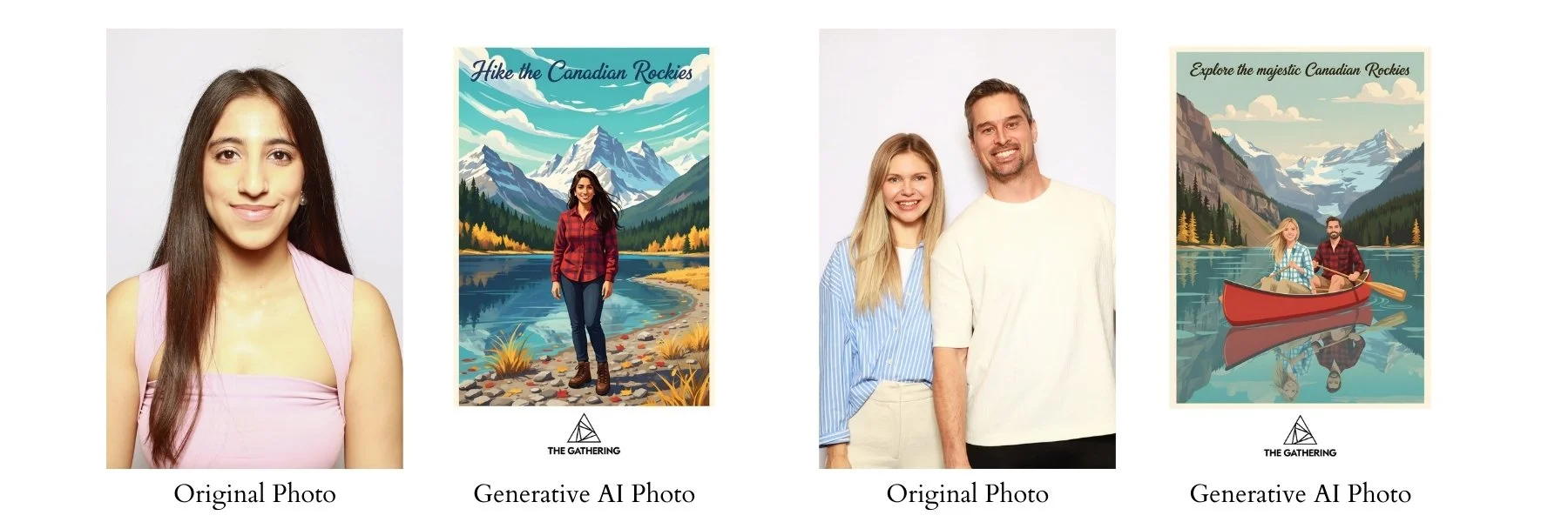 Generative AI images insert event guests into stylized vintage style posters