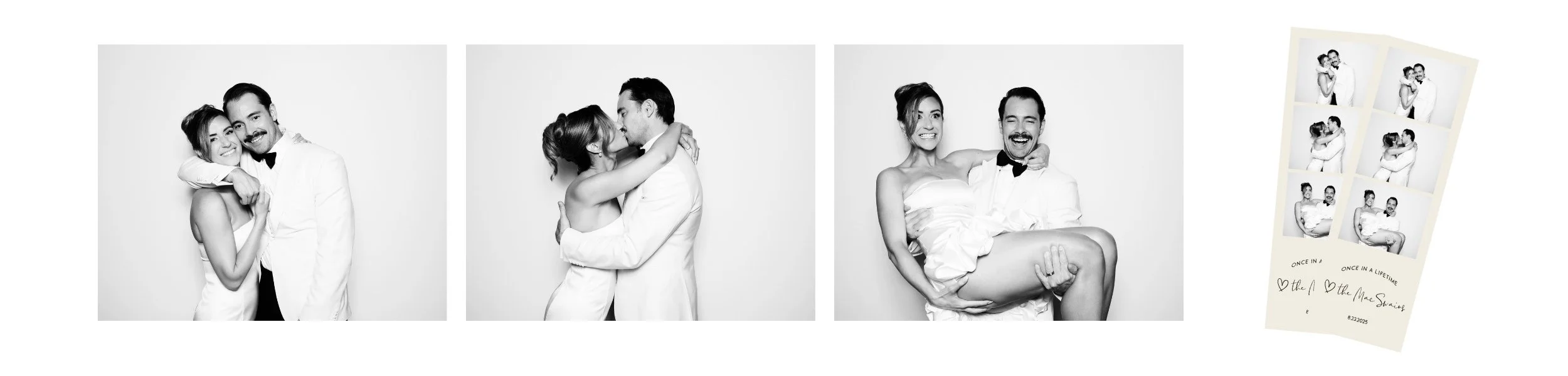 wedding photo booth photo strip of black and white photos and the individual photos
