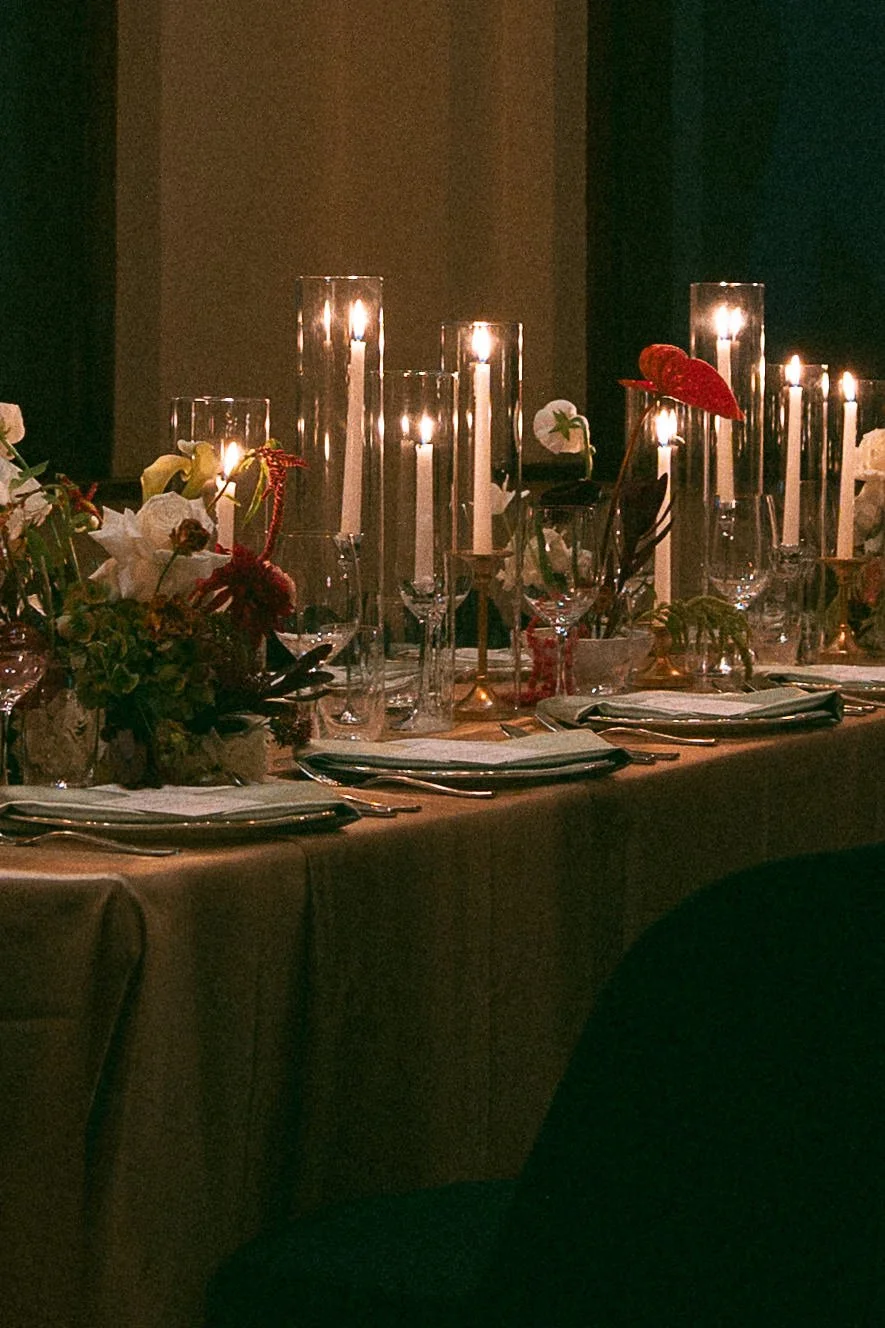 candlelit tablescape for a wedding at Teatro Restaurant in Calgary