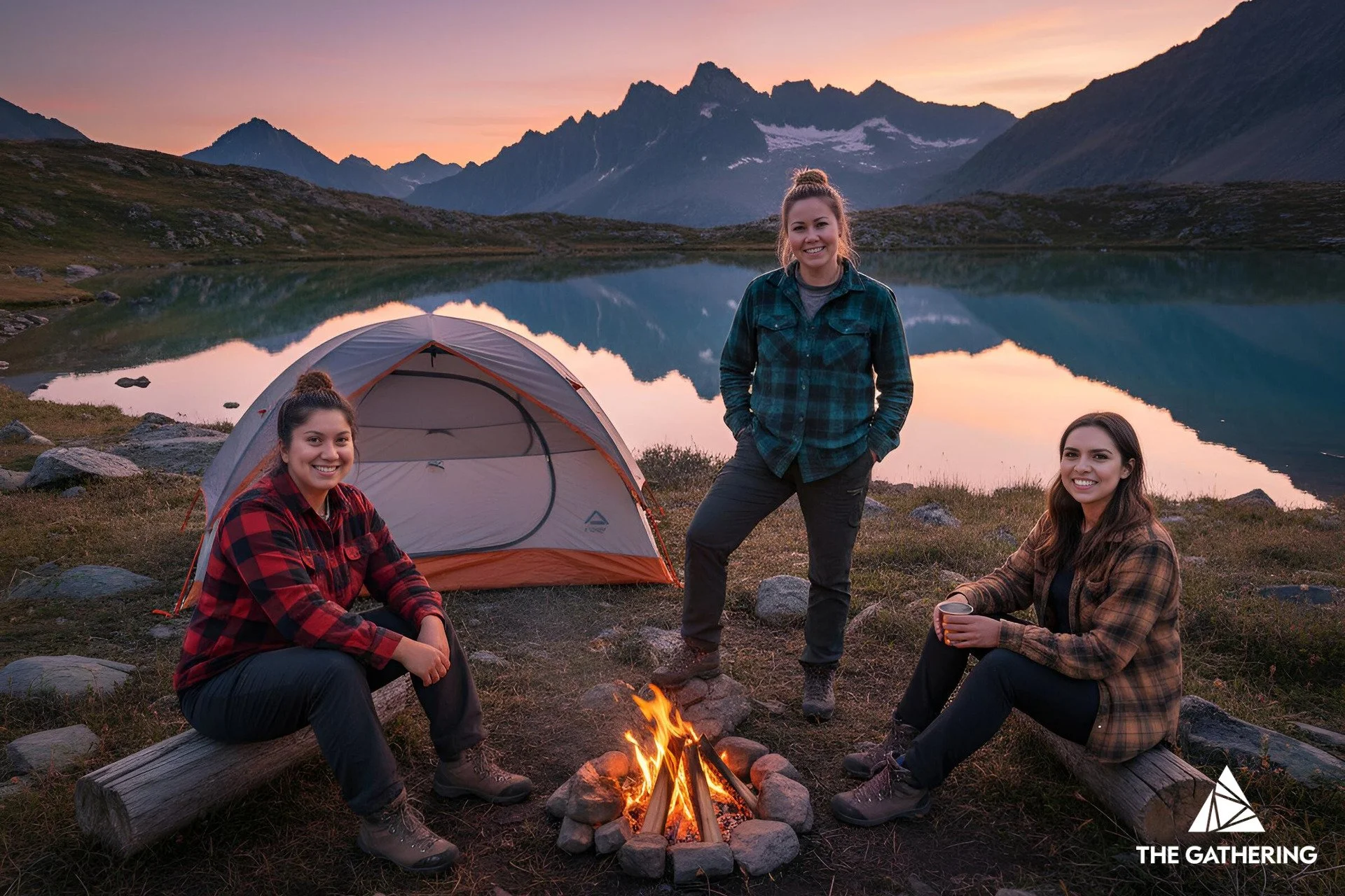 a generative AI photo booth inserts festival guests into a realistic camping scene in Banff National Park