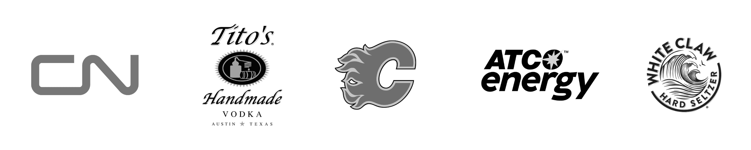 Collection of six different black and white logos for various brands and companies.