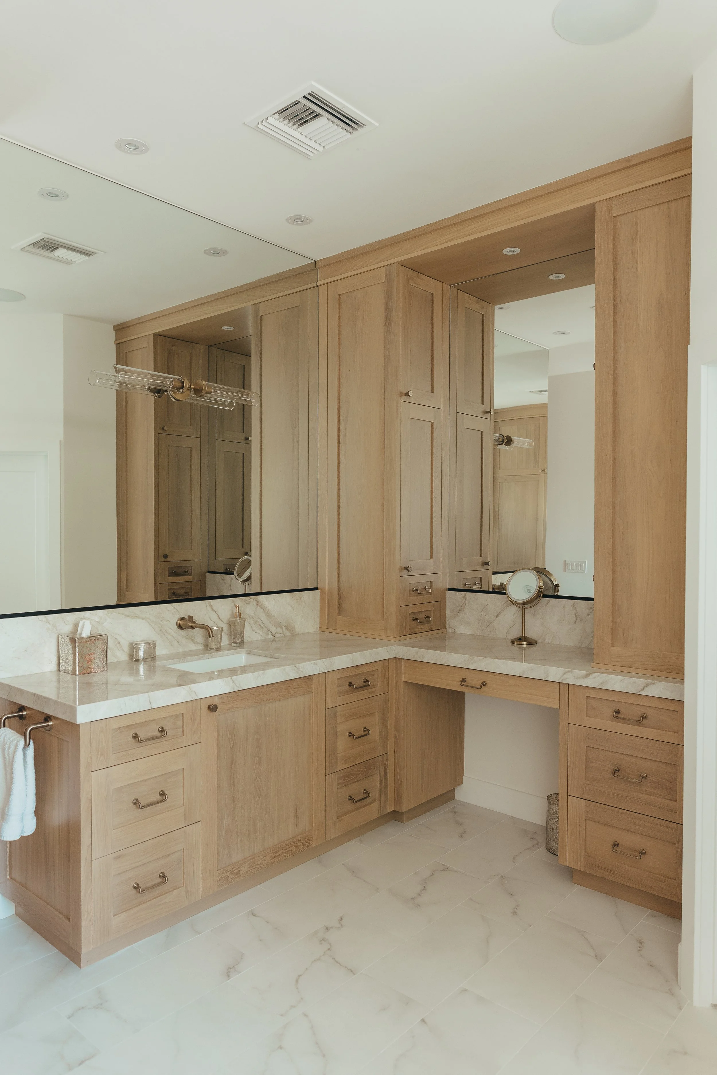 Master bathroom remodel, custom white oak cabinetry in Scottsdale
