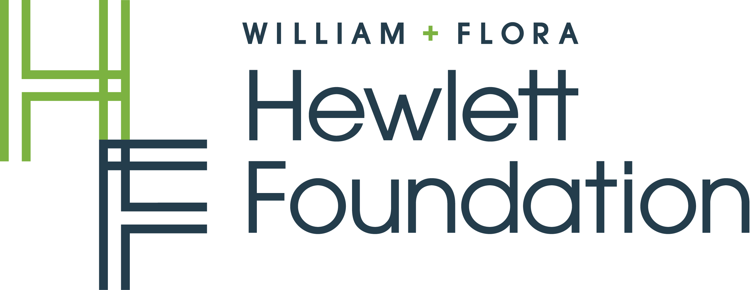 William + Flora Hewlett Foundation logo with a green and blue stylized plant or ladder graphic on the left and the foundation's name in dark blue text.