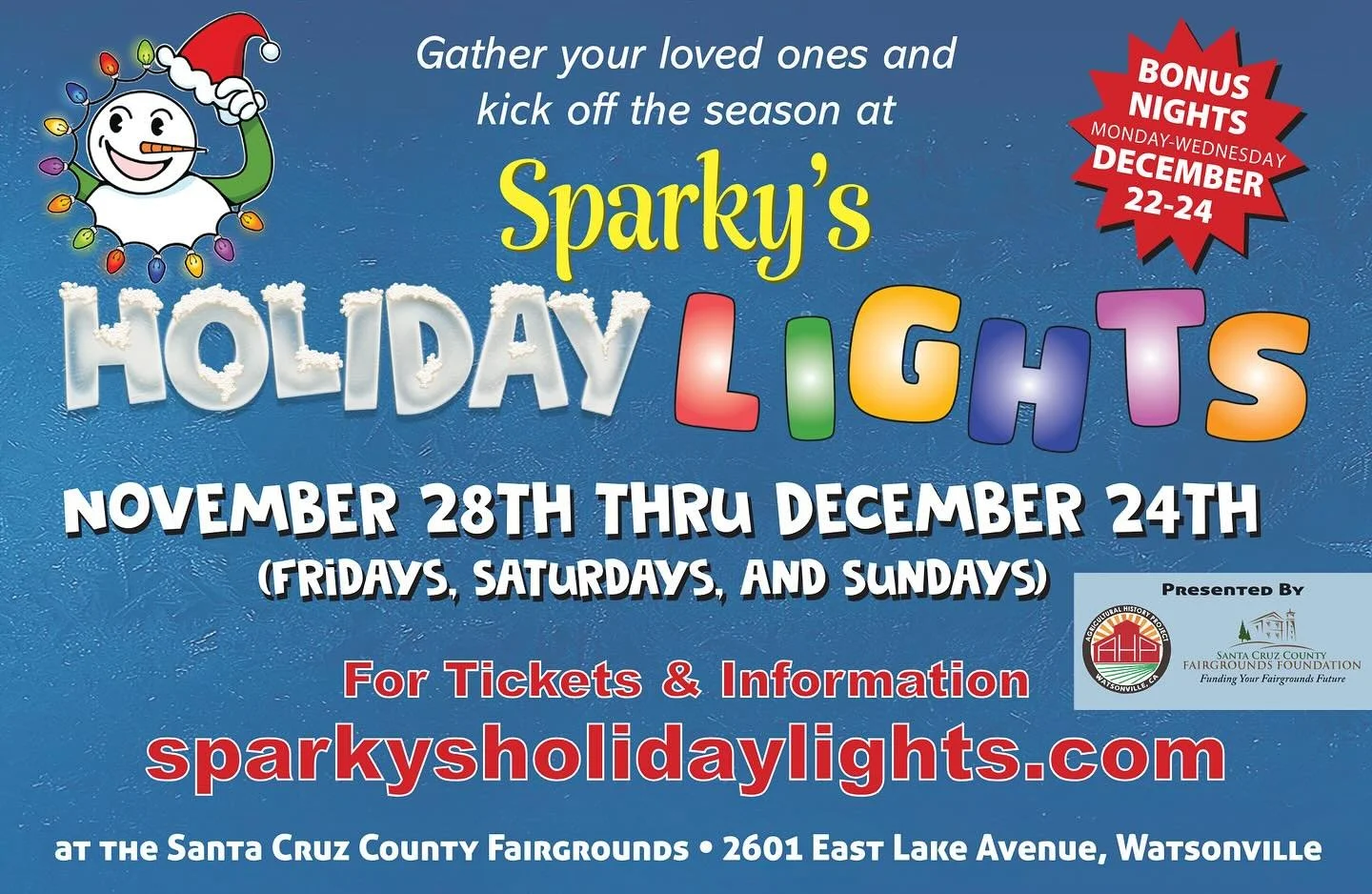 It&rsquo;s officially here &mdash; Sparky&rsquo;s Holiday Lights! ✨ One more magical show tonight before we light up again Thursday for @krampus_santa_cruz or the walk through nights the 5th and 6th.🎄 

Make it part of your weekly holiday tradition 