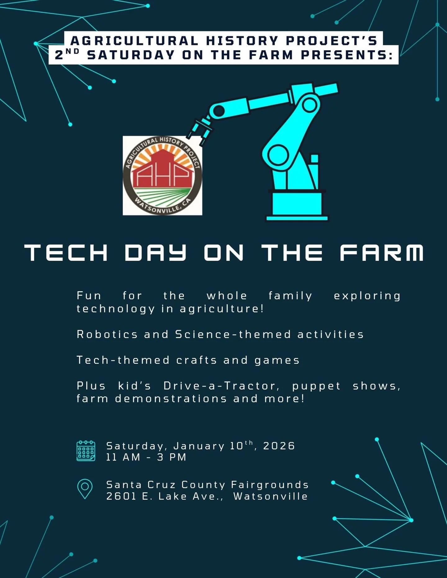 💡Did you know? One of our amazing sponsoring hosts &mdash; the @aghistoryproject &mdash; puts on a free event every second Saturday of the month!?

This month&rsquo;s theme is Tech day on the farm 🤖🌾 &mdash; no holiday lights this time, but still 