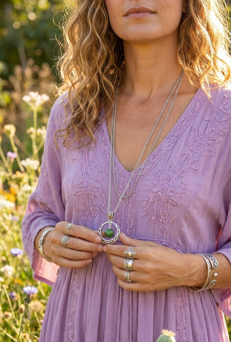 Green Jade Orb & Filigree Hoop Pendant In Use.png