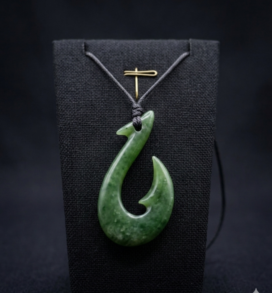Canadian Nephrite Jade Hook ( Hei Matau) Pendant Necklace