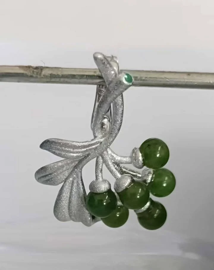 Glistening Garden: Canadian Jade & Silver Leaf Cluster Pendant Necklace