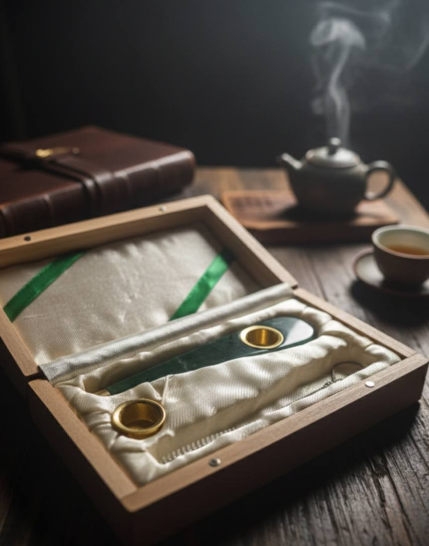 Premium Hand-Carved Nephrite Jade Smoking Pipe, Luxury Artisan Gift Set