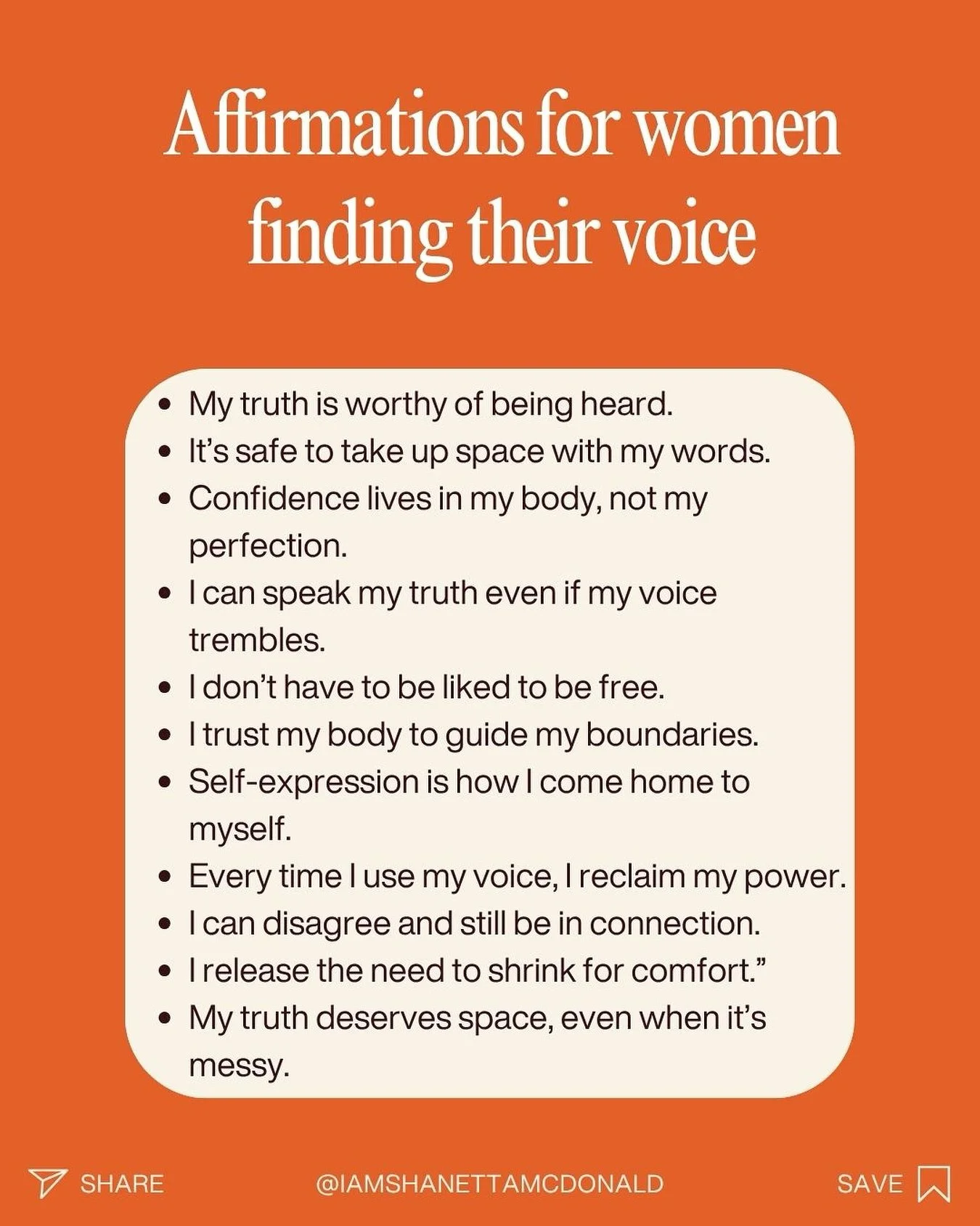For most of us, silence feels safer than honesty.
Keeping the peace means abandoning yourself. And your voice only shows up after the moment has passed.

But learning to speak up is about being true to YOU.
And about remembering that your truth is me
