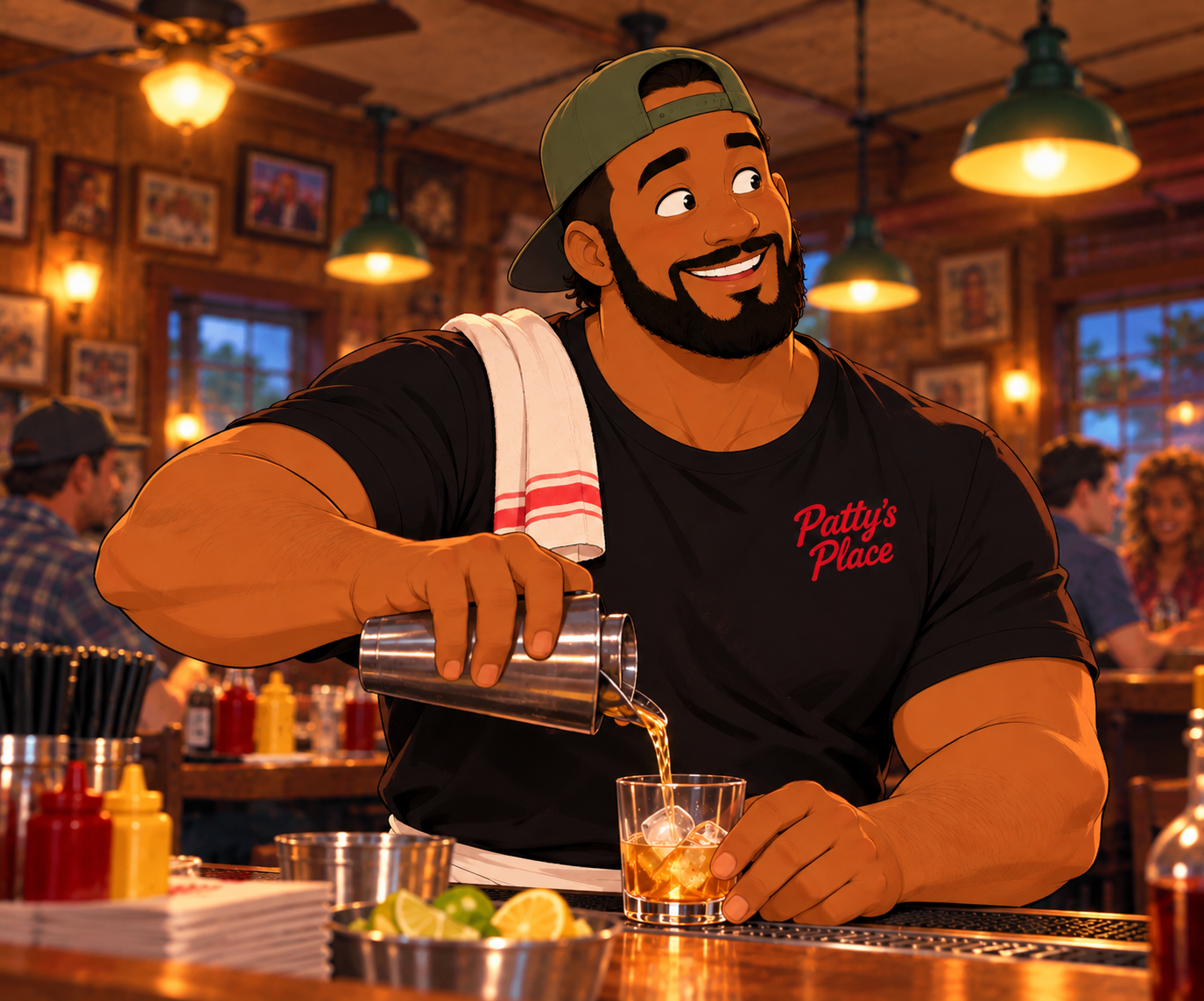Tony, the broad-shouldered, friendly bartender from the animated comedy Patty's Place.