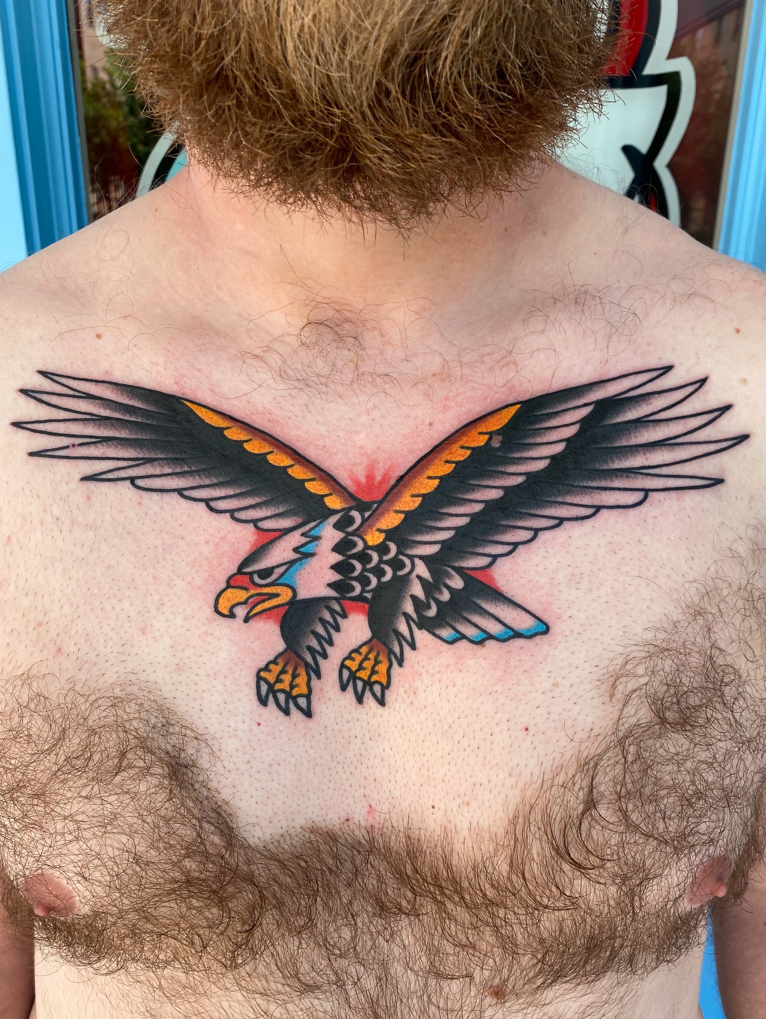 Chest eagle tattoo by Sonny Roth, Portland Maine