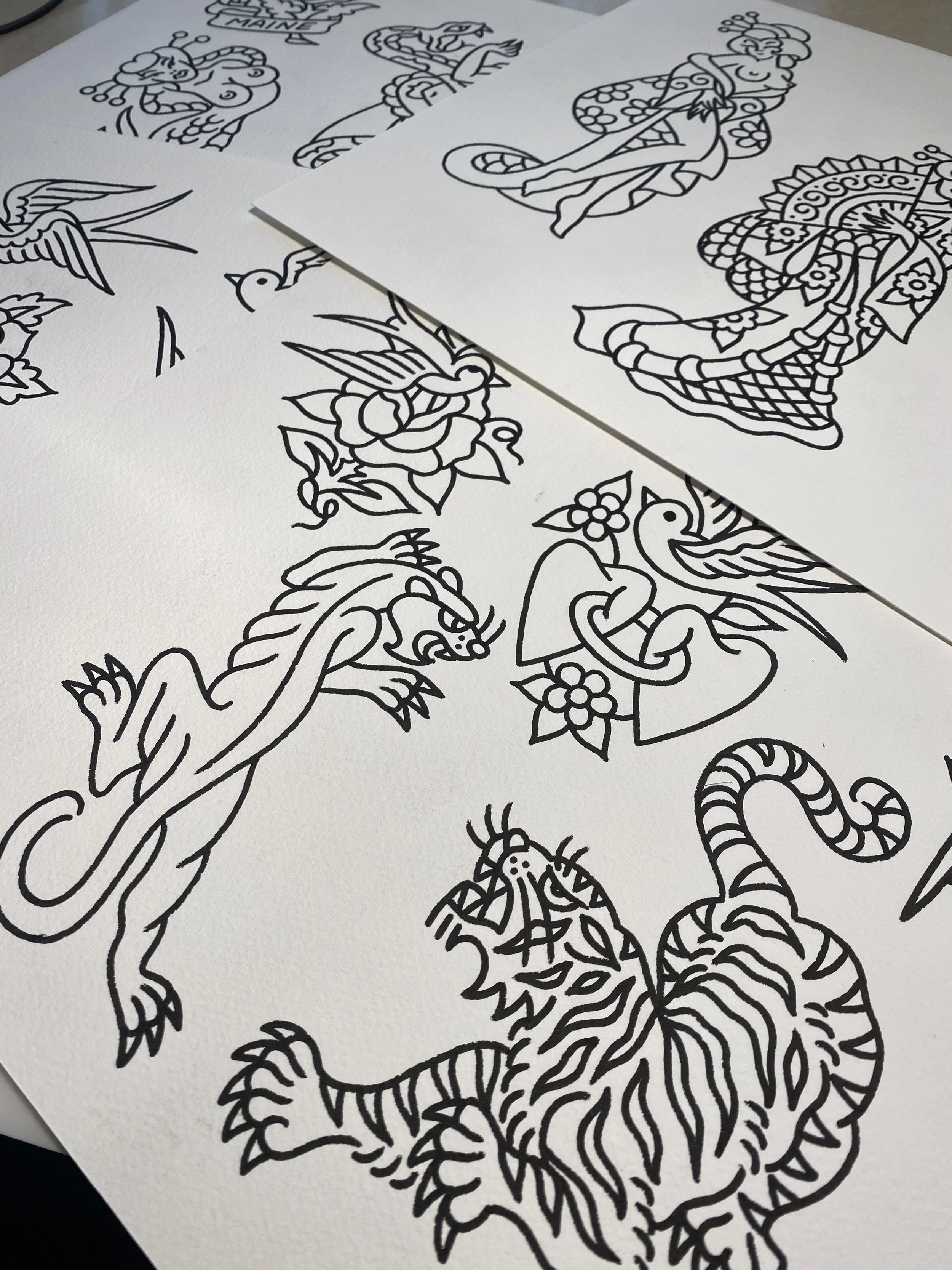 hand painted tattoo flash by Portland Maine tattoo artist Sonny Roth