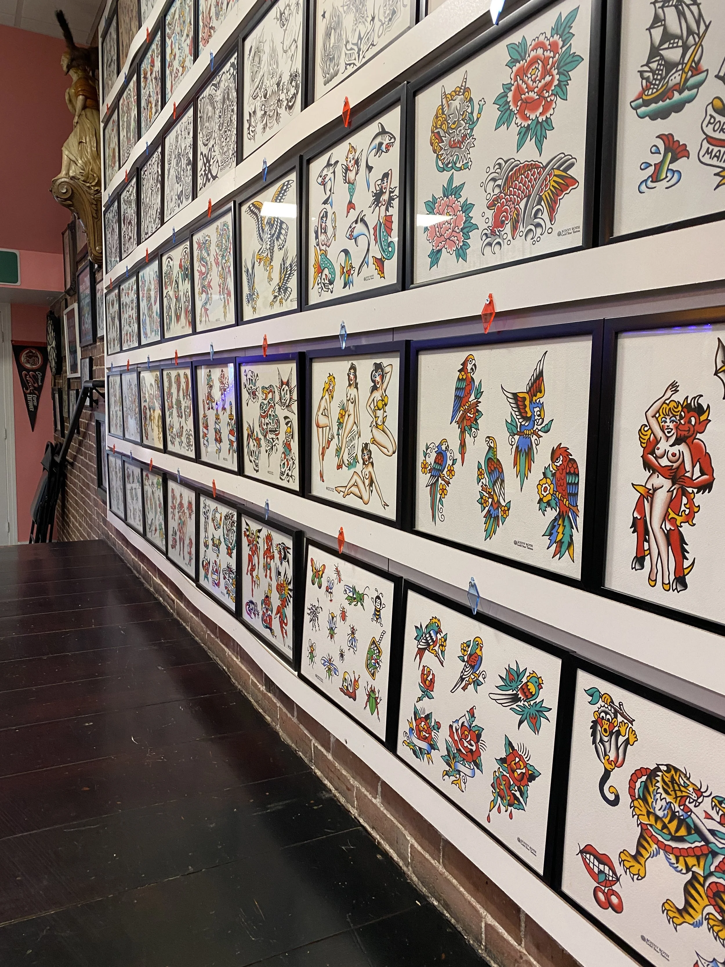 Hand painted tattoo flash by Sonny Roth, Portland Maine