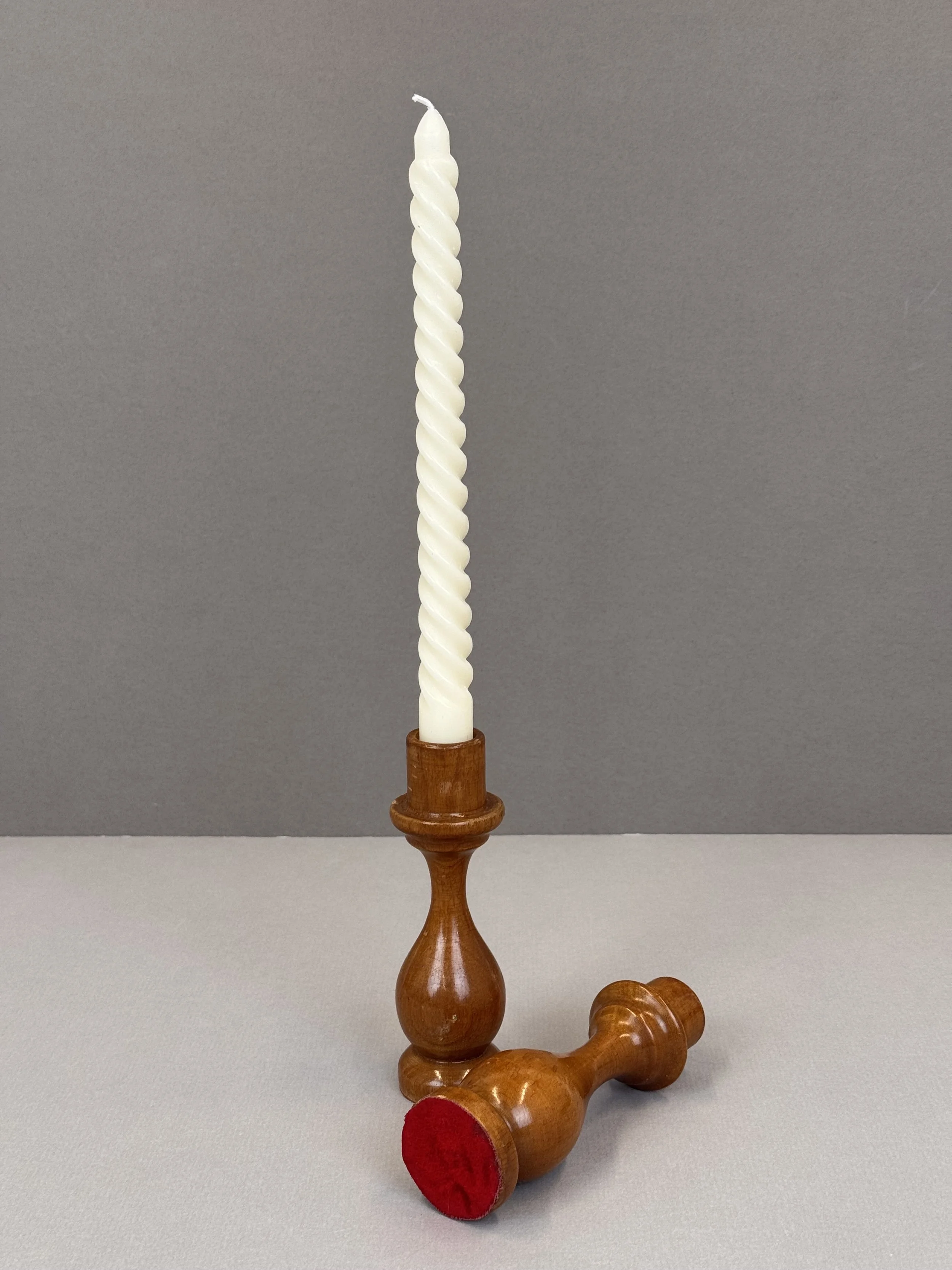 Turned Wood Candlestick Holders (Pair)