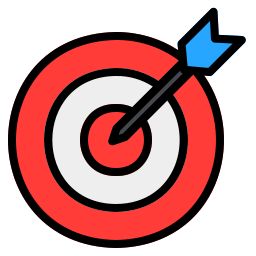 A red and white target with an arrow hitting the bullseye