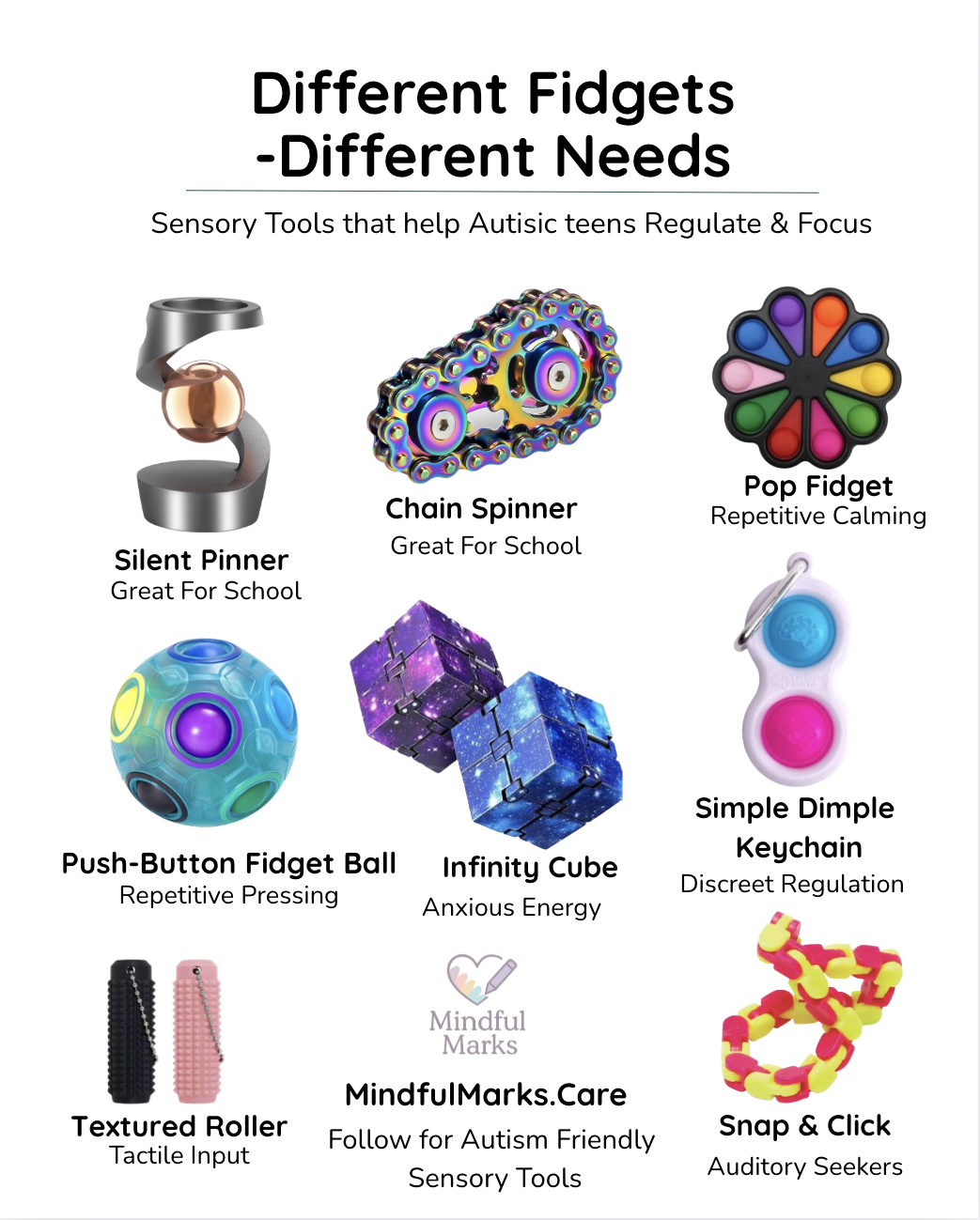 Infographic of:Sensory Tools that help Autistic teens Regulate & Focus