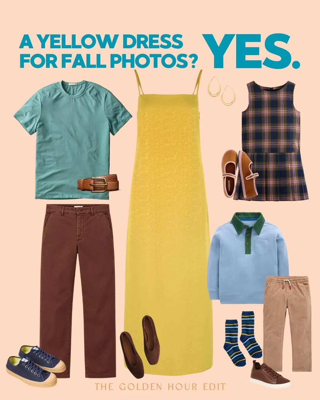 A yellow dress for fall family photos? Absolutely.

Or maybe you&rsquo;re more into the denim, stripes, and red cowboy boots.

Most of the time I&rsquo;m putting looks together for individual clients, but I had so much fun making The Fall Photo Edit.