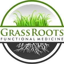 Logo for Grass Roots Functional Medicine featuring green grass and white roots inside a circular design.