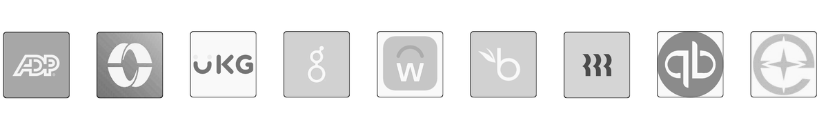 A few logos of the many HRIS and tools Maxwell integrates with
