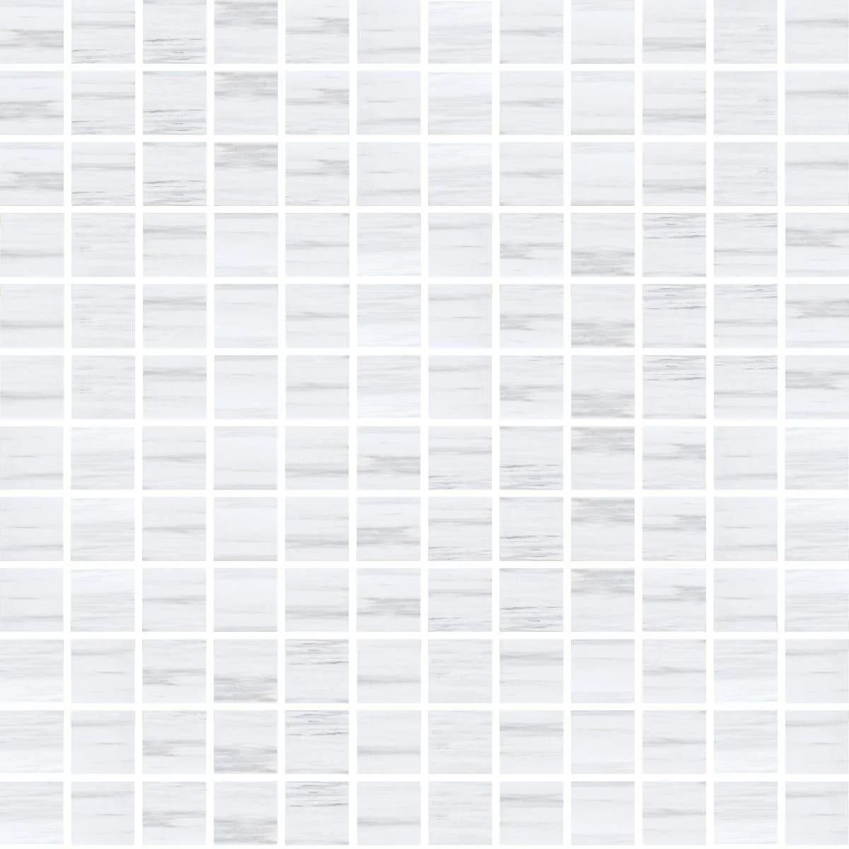 A grid of small square tiles with a white and light gray marble pattern.