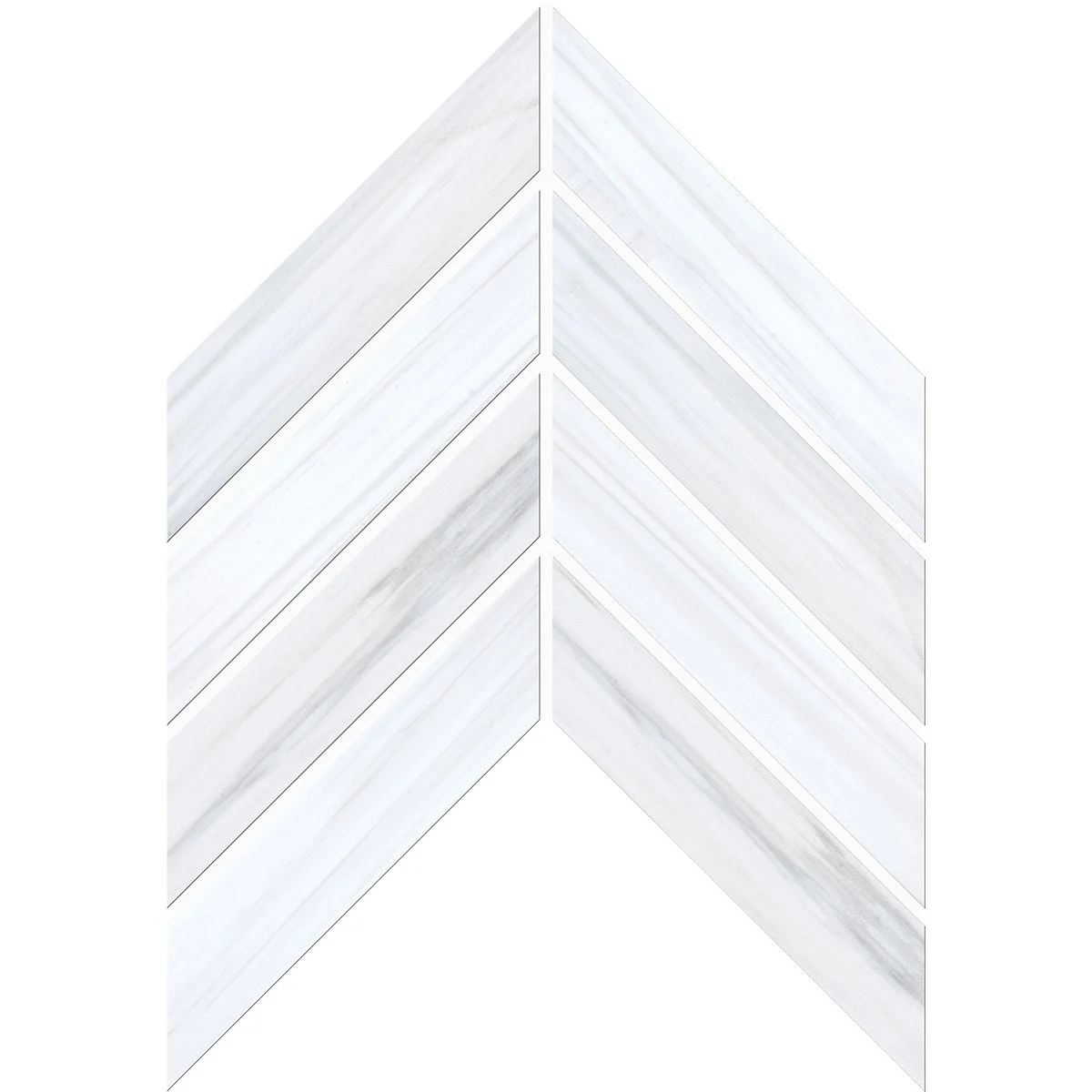 Collection of white marble herringbone pattern tiles.