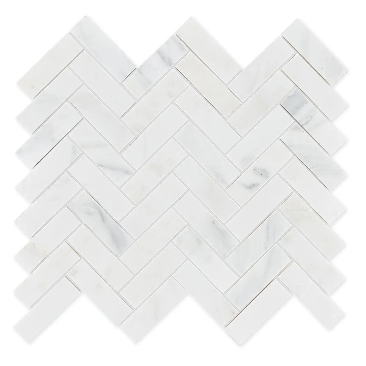 White marble herringbone tile pattern.