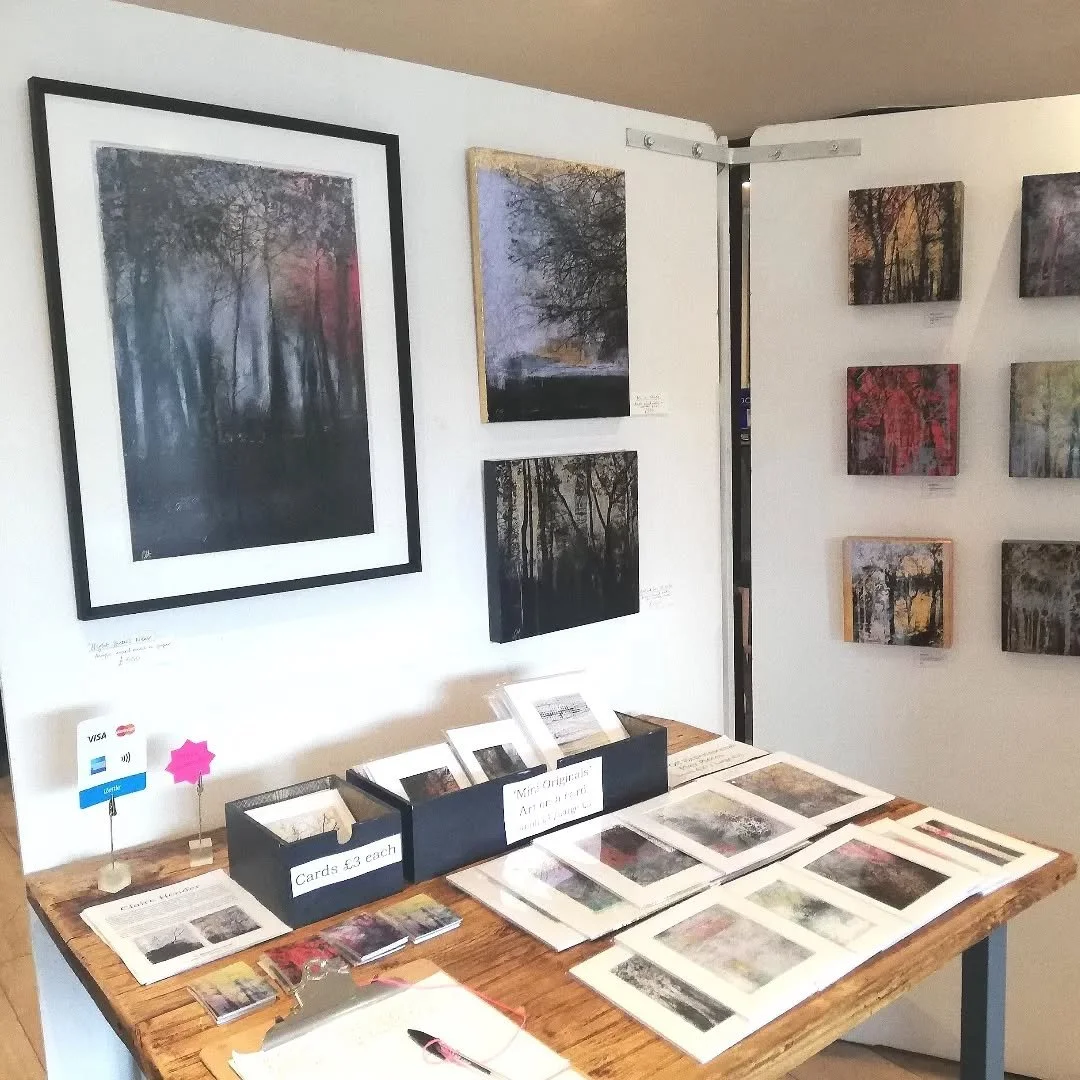 All set up for Day 2 of the Kirkstall Art Trail at Kirkstall Educational Cricket Club. Here 11am-5pm today. 
I can't say that the weather forecast is any better than yesterday, but there is still beer to drink and gel plate printing to do here, alon