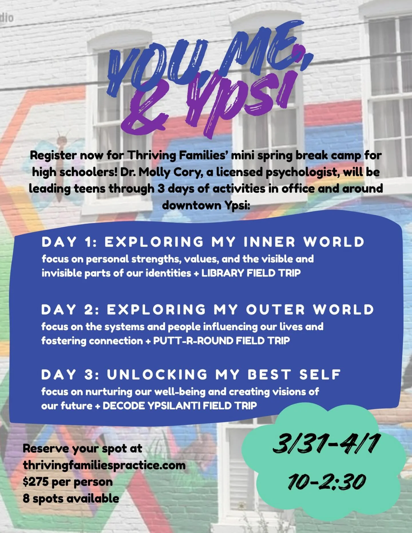 Have you teen make mental health a priority this spring break. Join Dr. Cory at our Ypsilanti office for an informative workshop!