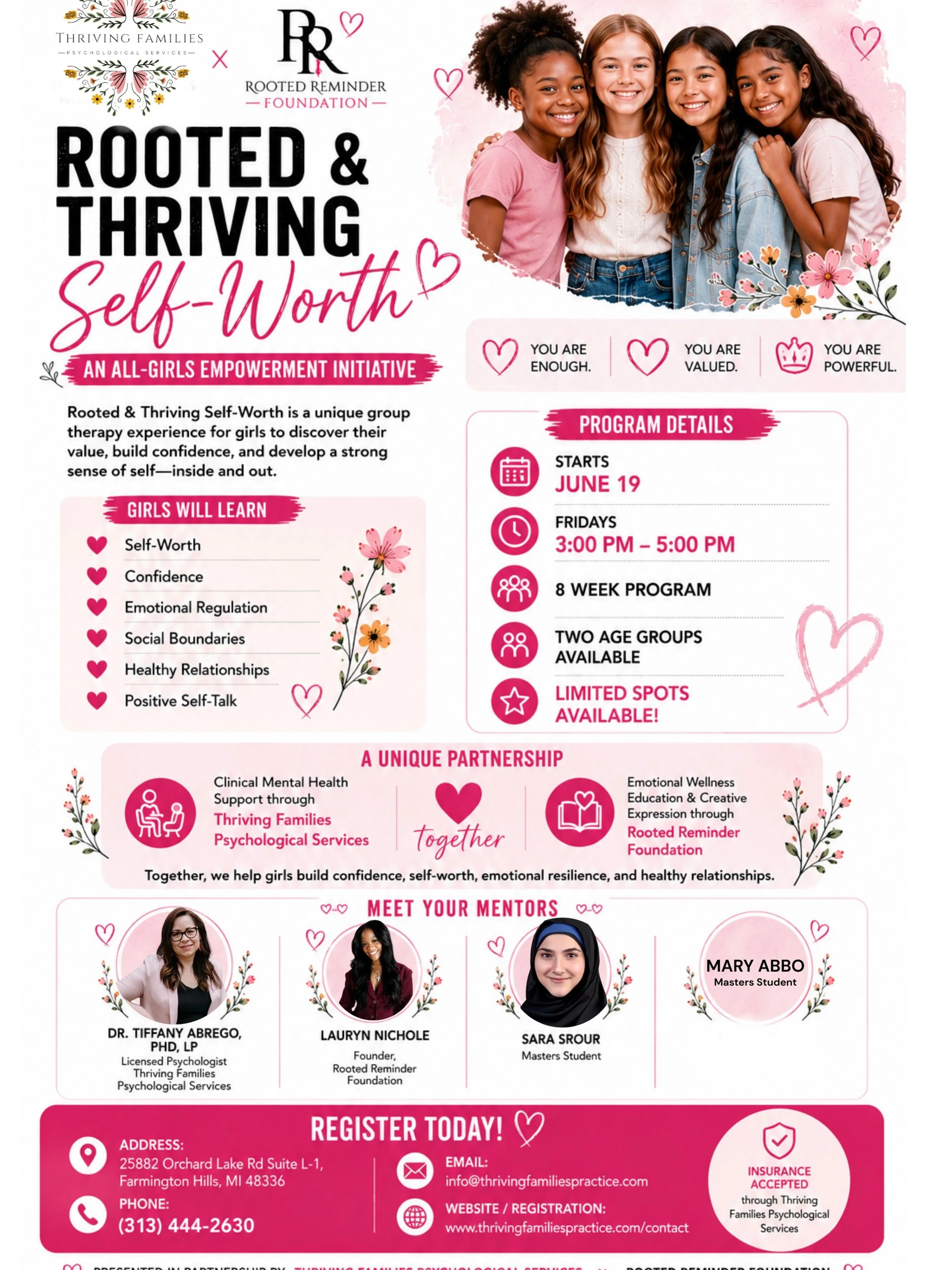 Our girls self confidence group is starting soon. Sign up today!