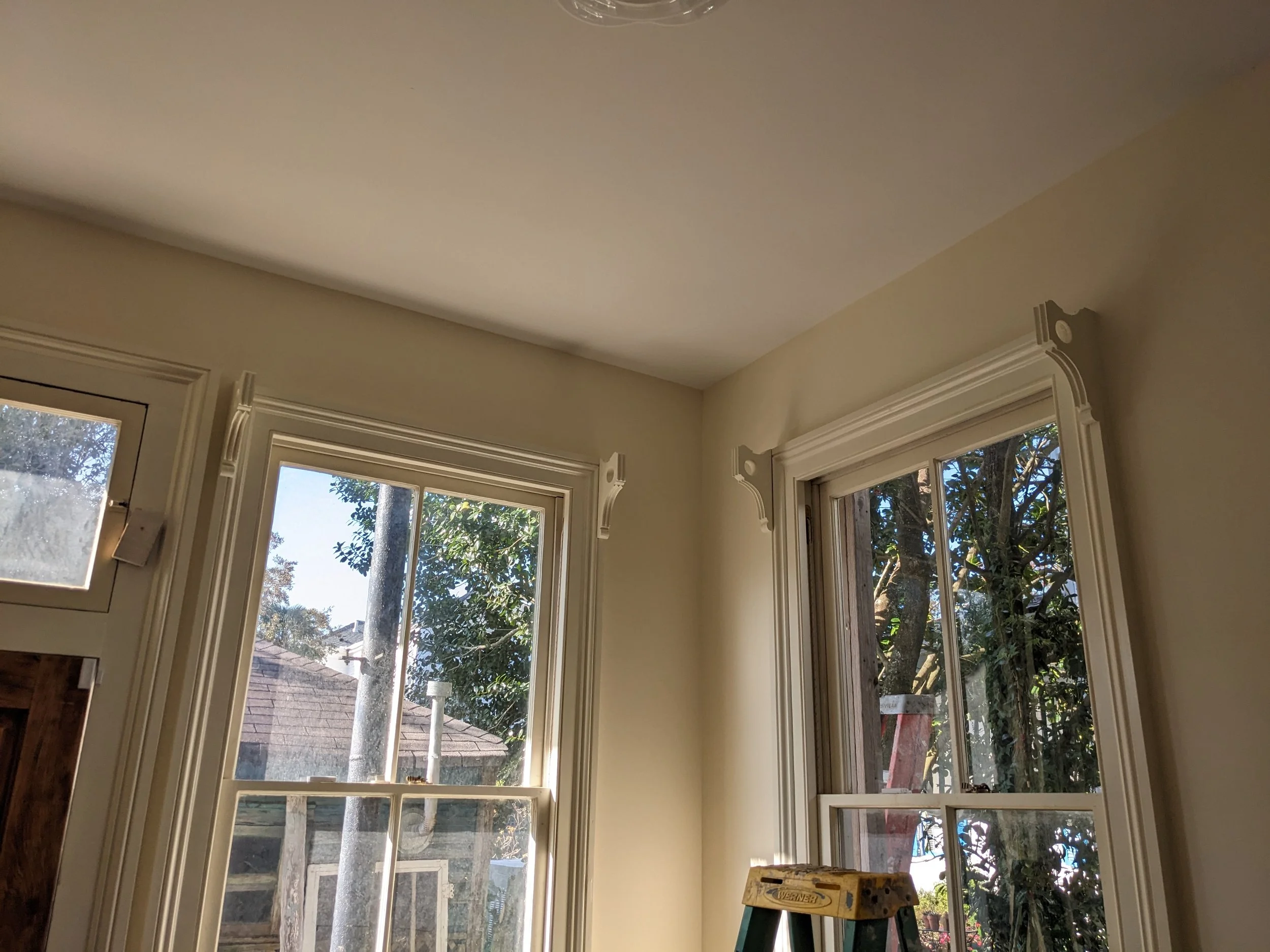Victorian curtain bracket copies, installed