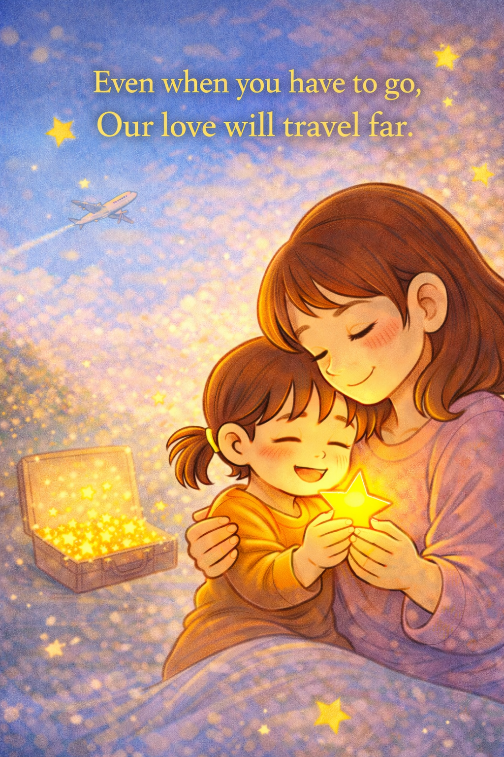 Illustration of mother and daughter holding glowing star symbolizing love across distance