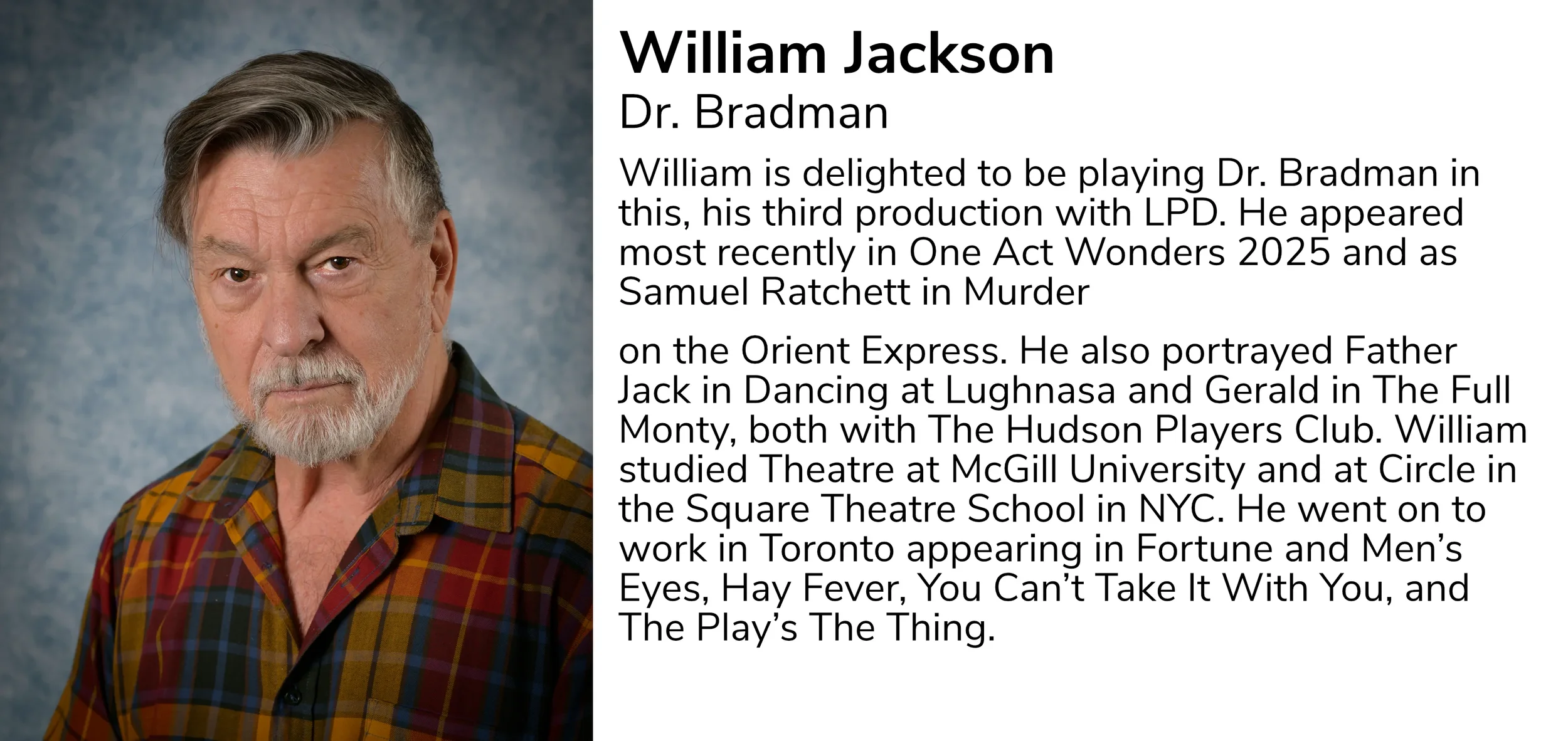 A headshot of William Jackson, an elderly man with gray hair and a beard, wearing a plaid shirt, against a blue and gray mottled background.