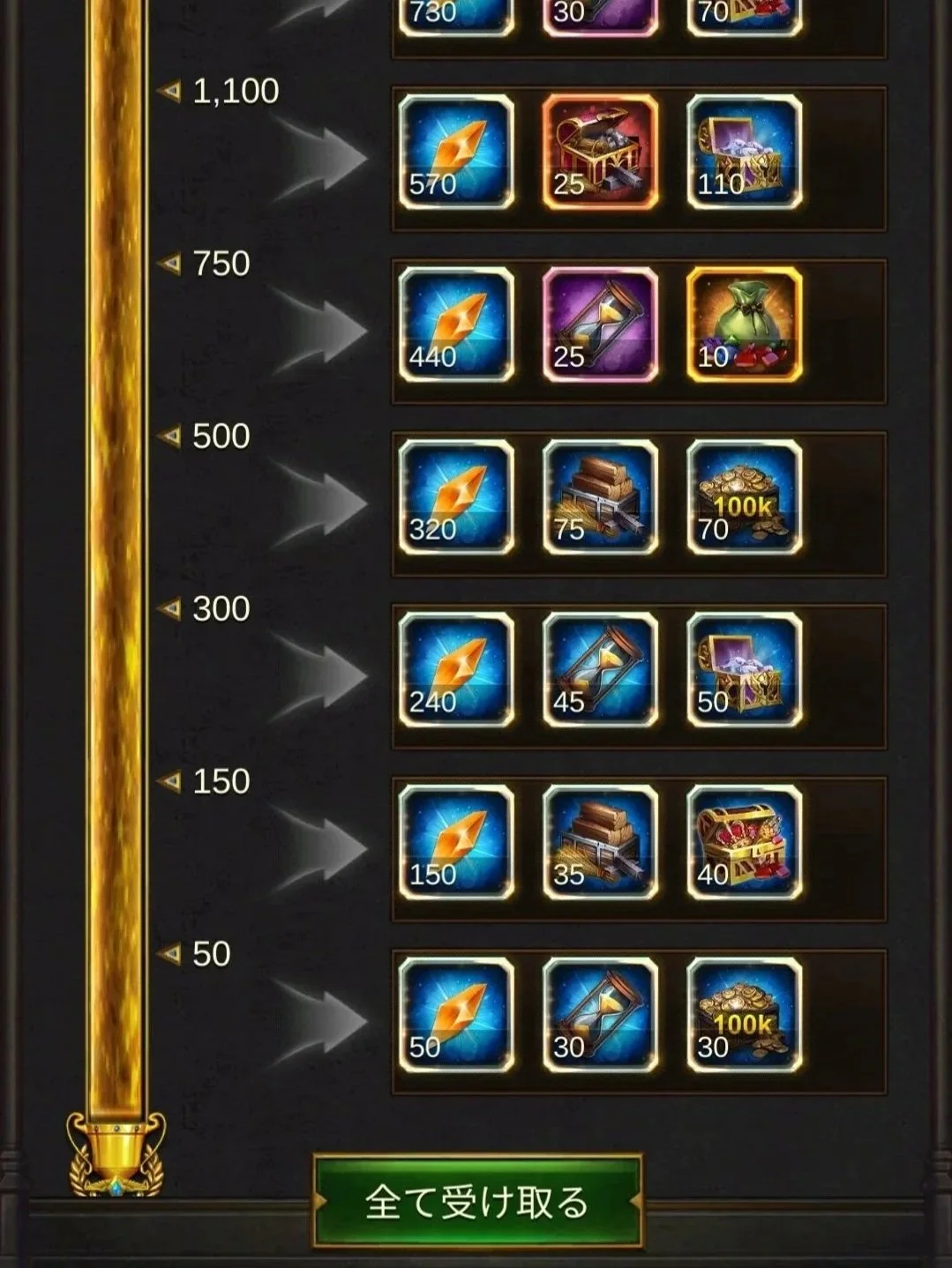 エボニー攻略ガイド｜イベント｜同盟総動員｜個人スコアリワード｜ゲームのインターフェースで、アイテムの交換レートと受け取り内容が一覧表示されている。