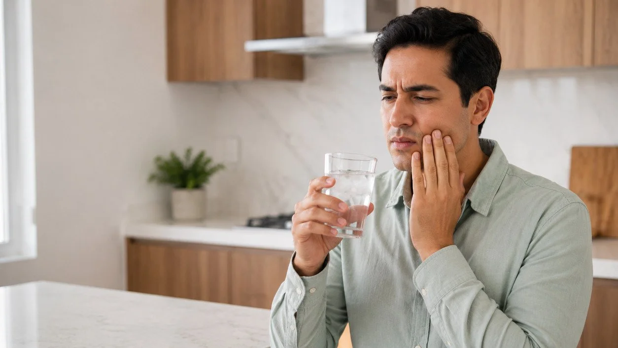 Paciente con sensibilidad dental al frío o calor antes de una valoración de endodoncia