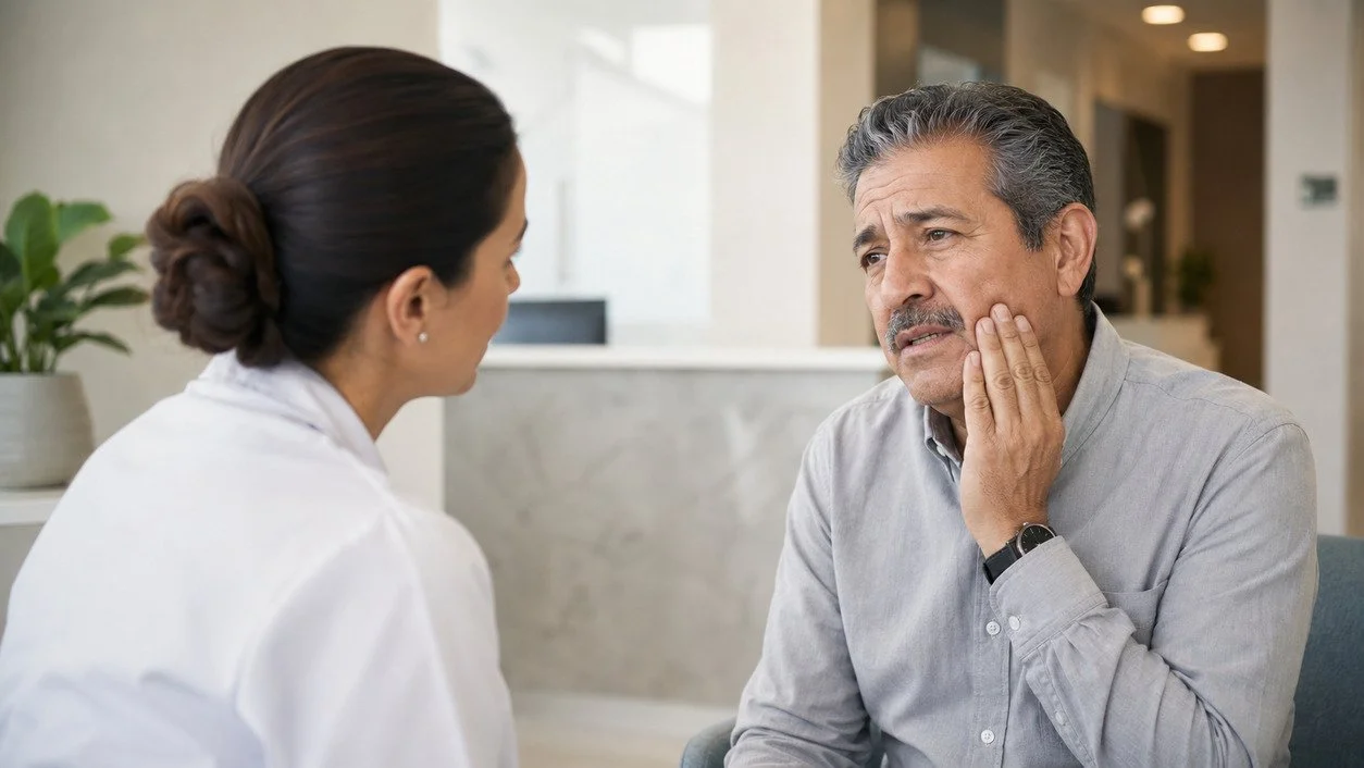 Paciente con inflamación facial leve relacionada con una posible infección dental