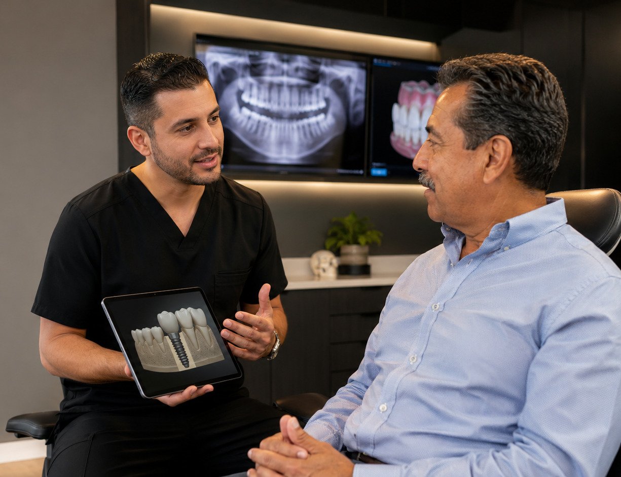 Paciente recibiendo valoración para implantes dentales en clínica dental de San Luis Potosí