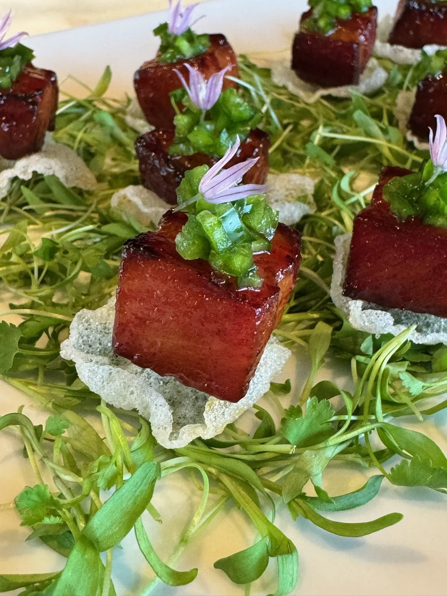 Cherry BBQ bacon slab amuse bouche