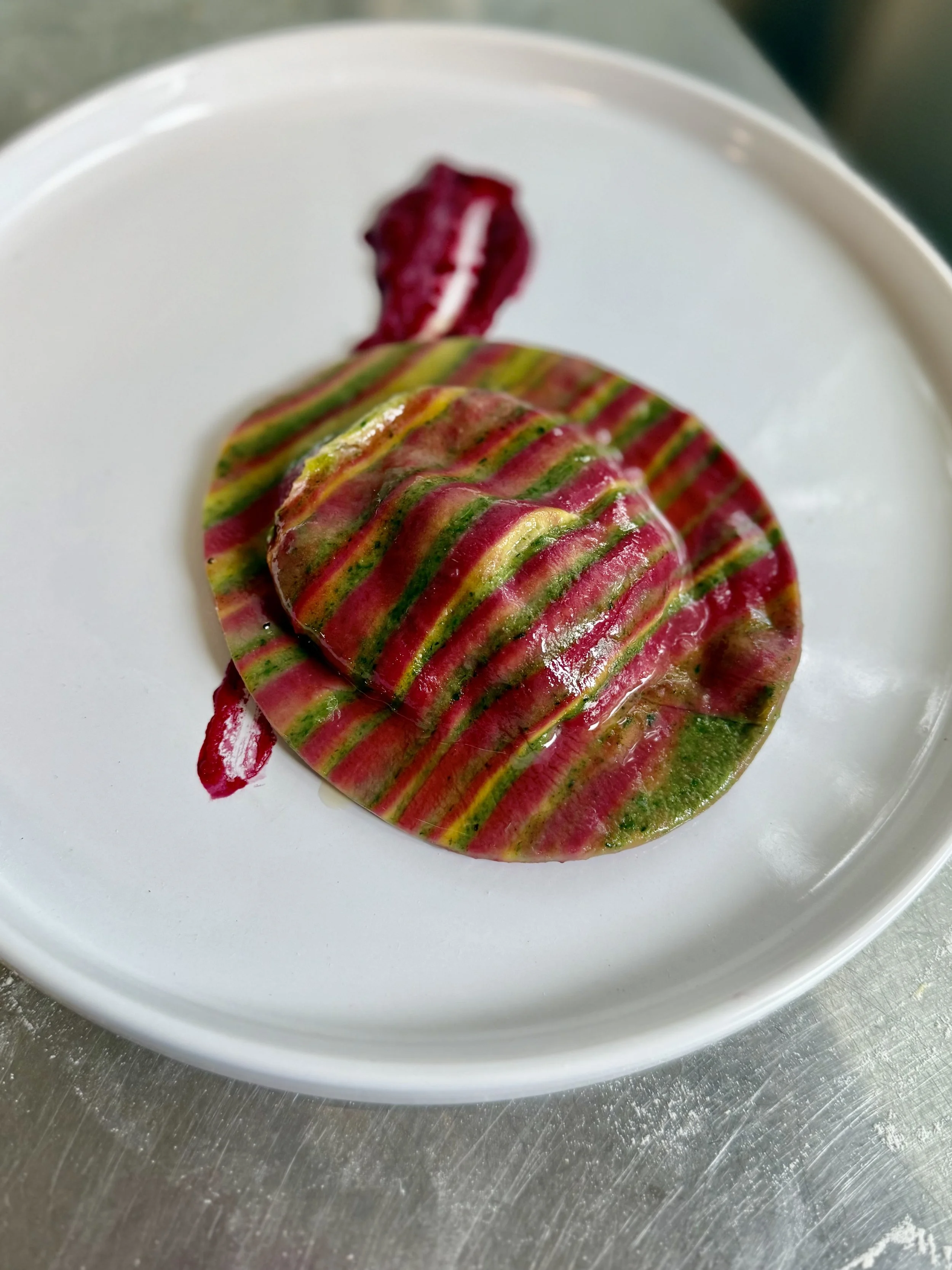 Tri color ravioli