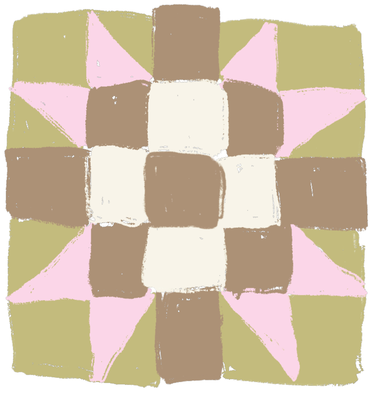 Geometric drawing of an outline square with sections divided by vertical, horizontal, and diagonal lines.