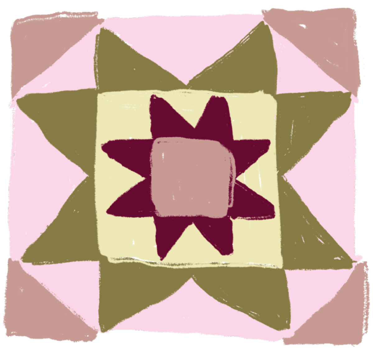 Geometric drawing of an outline square with sections divided by vertical, horizontal, and diagonal lines.
