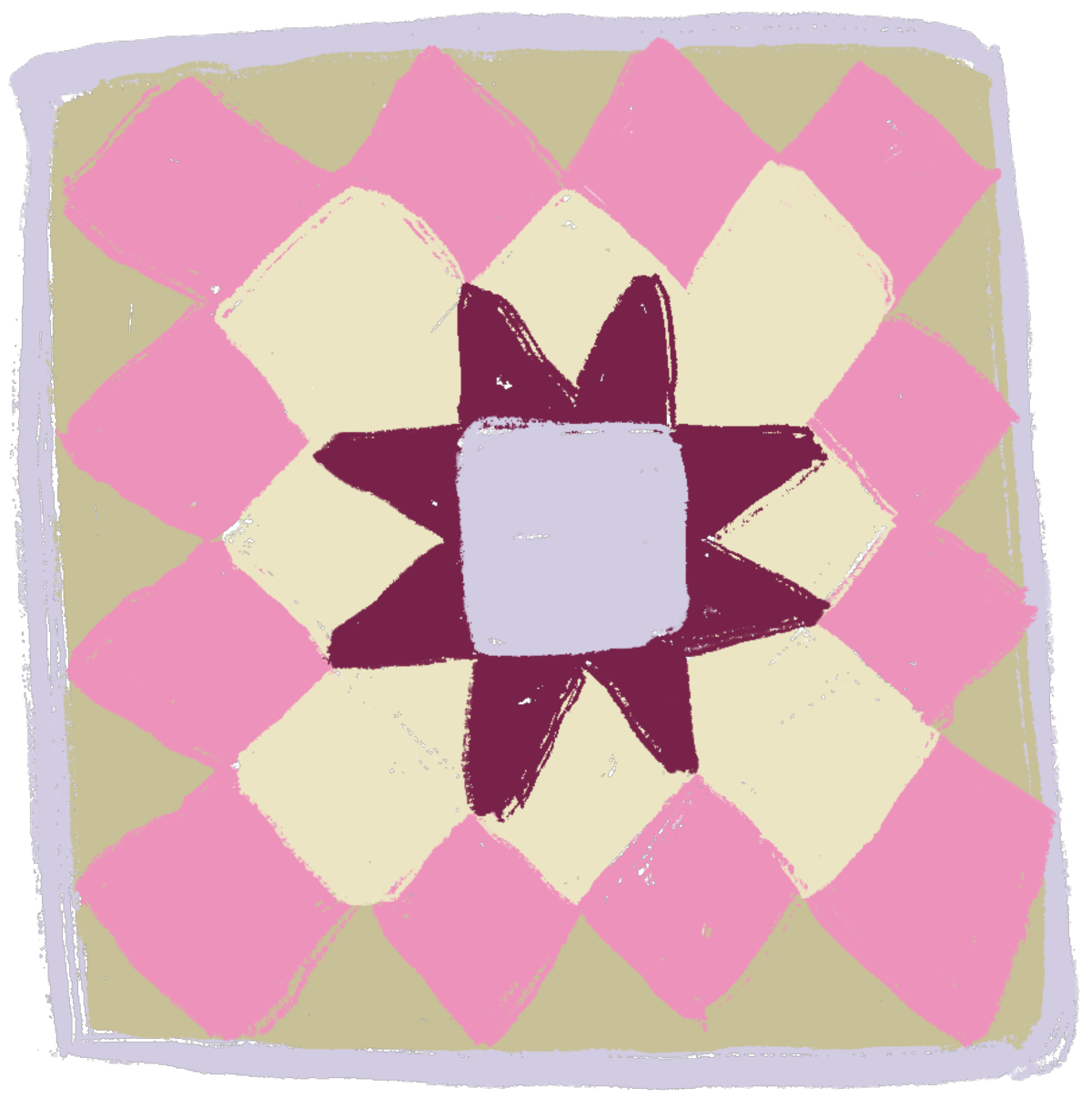 Geometric drawing of an outline square with sections divided by vertical, horizontal, and circle lines.