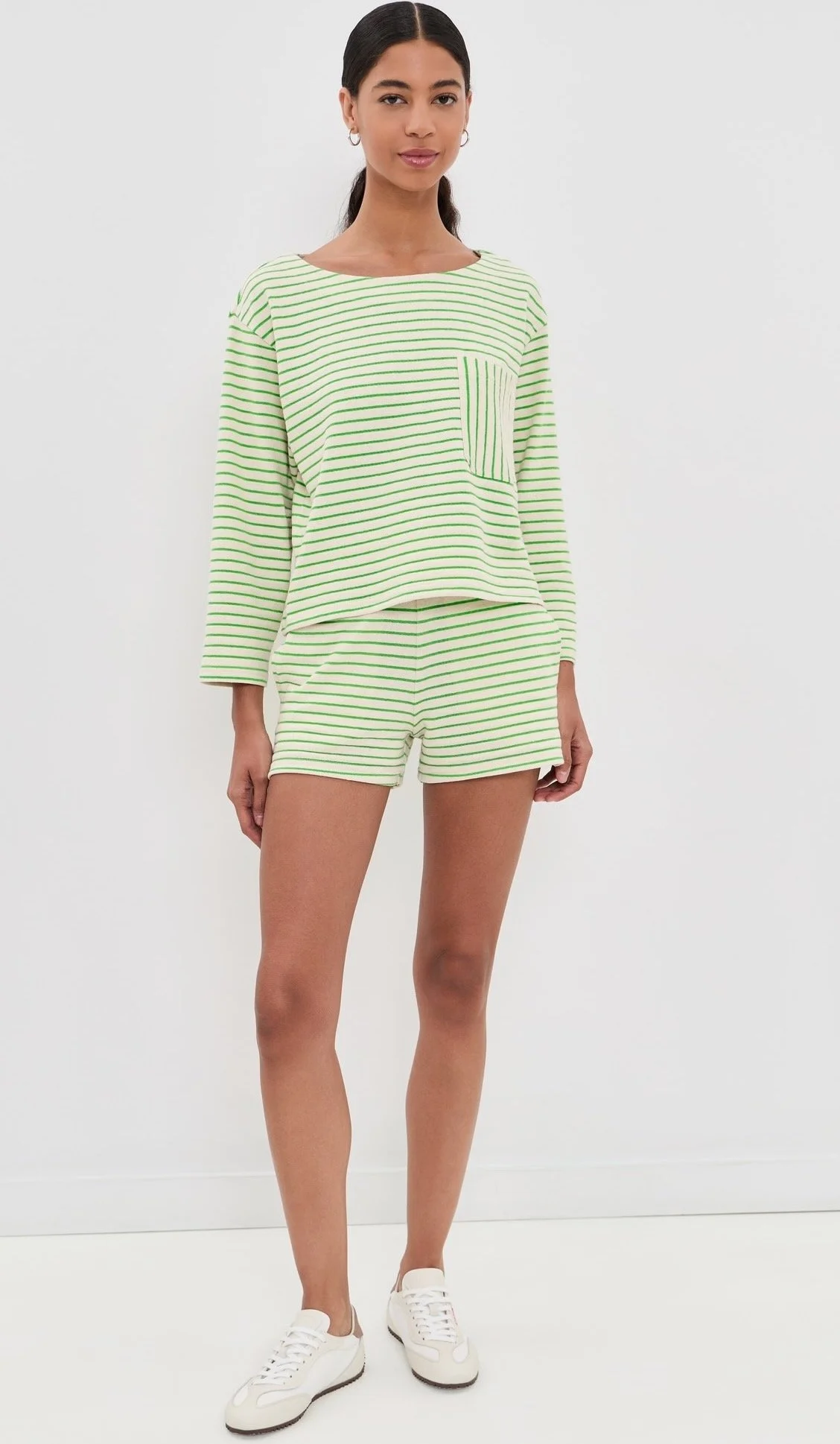 ASKK NY Easy Striped Pullover ($210) and Striped Sweat Shorts ($210) at Shopbop