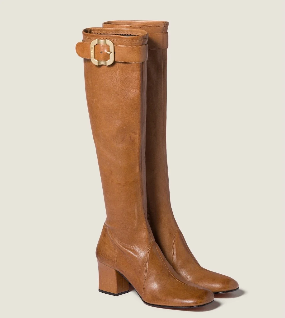 Miu Miu Nappa Leather Boots With Buckle in Caramel, $2,450 at Miu Miu