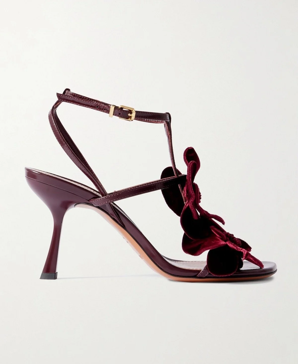 Zimmermann Orchid Appliquéd Velvet-Trimmed Glossed-Leather Sandals, $725 at Net-a-Porter