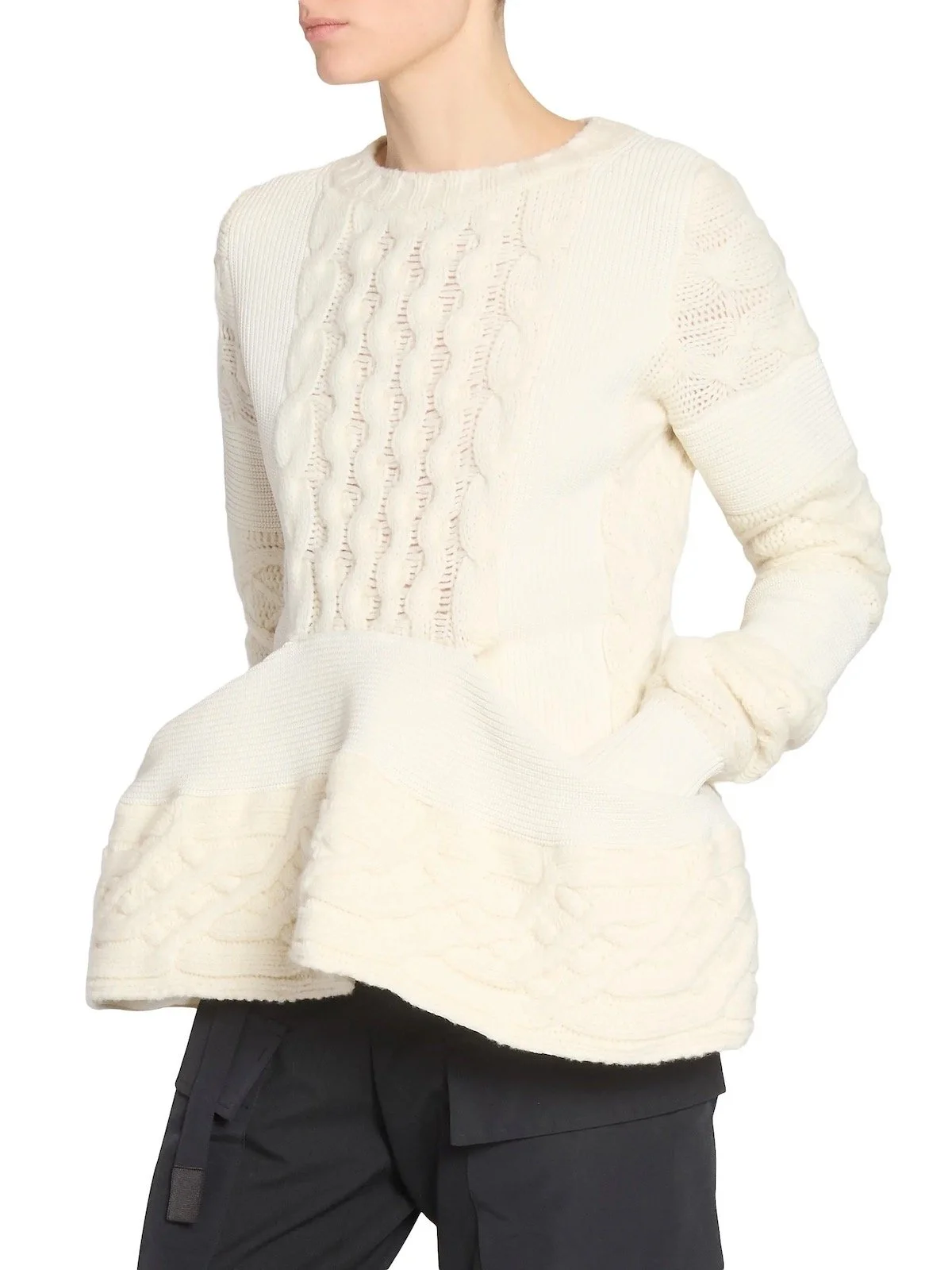 Sacai Cable-Knit Wool-Blend Peplum Sweater, $756 at Saks