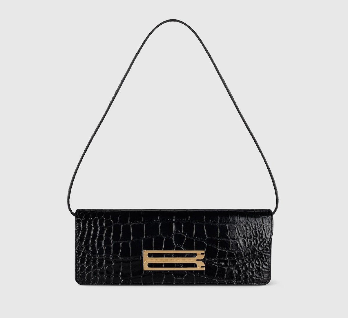 Victoria Beckham Dorian East-West Clutch Croc Embossed Leather in Black, $1,350 at Victoria Beckham